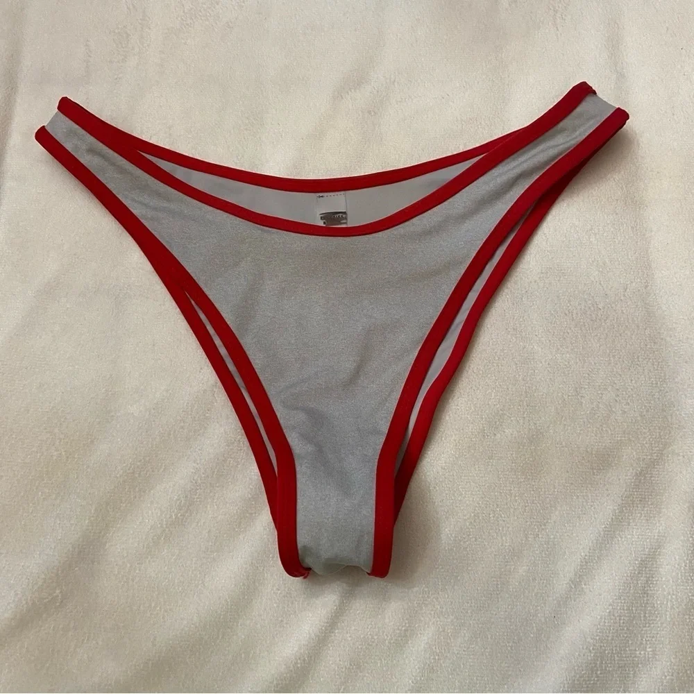 New! Frankie's Bikinis Dove Red and Gray binded Bikini Bottom 1484